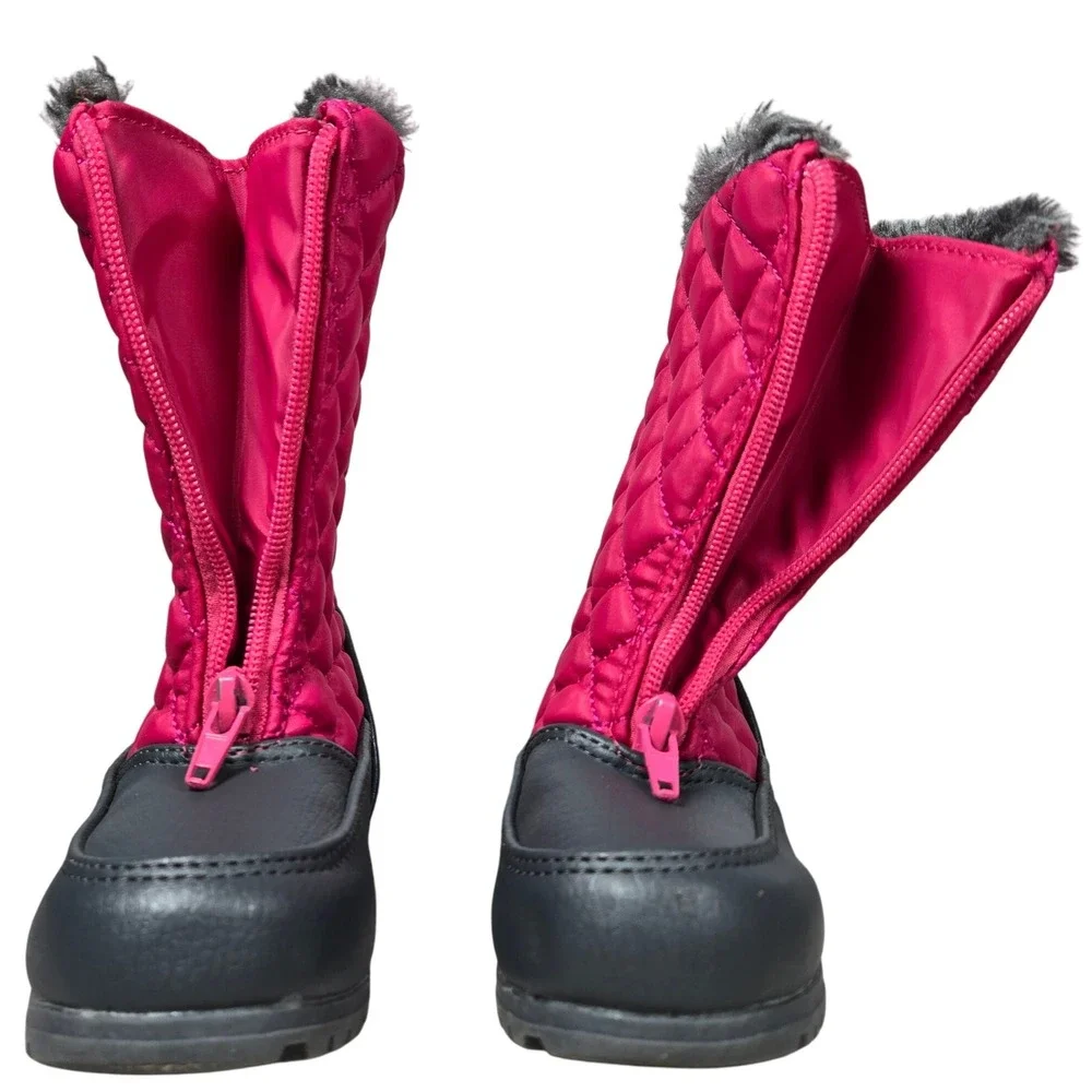 Kids Toddler Girl Pink‎ Quilted Winter Snow Boots Faux Fur Lined Zip Up Size 9